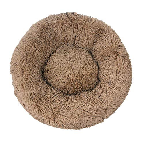 UKKD Hundematte Super Weiche Haustier Bett Kennel Hund Runde Katze Winter Warme Schlafsack Lange Plüsch Welpen Kissenmatte Tragbare Katze Zubehör,Kaffee,80 cm von UKKD