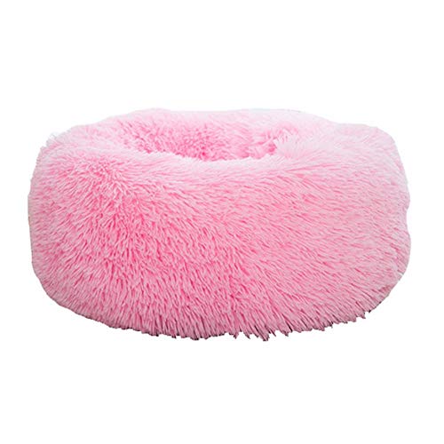 UKKD Hundematte Super Weiche Haustier Bett Kennel Hund Runde Katze Winter Warme Schlafsack Lange Plüsch Welpen Kissenmatte Tragbare Katze Zubehör,Rosa 2,35 cm von UKKD