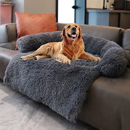 UKKO Haustierbett Abnehmbarer Plüsch Haustier Hund Bett Sofa Für Große Hunde Hausmatte Kennel Winter Warme Katze Bett Pad Waschbare Hundekissen Blanket Sofa Cover-Coffee,105X95X20Cm von UKKO