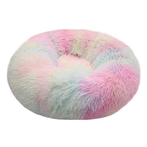 UKKO Haustierbett Runder Hundebett Lange Plüsch Haustierbetten Für Kleine Mittelgroße Haustiere Puppenmatte Kennel Couch Für Hunde Katzenkorb-Colorful,50Cm Diameter von UKKO