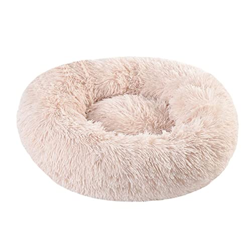 UKKO Haustierbett Runder Hundebett Lange Plüsch Haustierbetten Für Kleine Mittelgroße Haustiere Puppenmatte Kennel Couch Für Hunde Katzenkorb-Light Beige,40Cm Diameter Small von UKKO