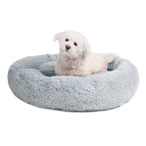 UKKO Haustierbett Runder Hundebett Lange Plüsch Haustierbetten Für Kleine Mittelgroße Haustiere Puppenmatte Kennel Couch Für Hunde Katzenkorb-Light Gray,40Cm Diameter Small von UKKO