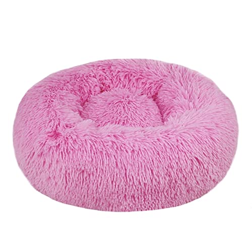 UKKO Haustierbett Runder Hundebett Lange Plüsch Haustierbetten Für Kleine Mittelgroße Haustiere Puppenmatte Kennel Couch Für Hunde Katzenkorb-Pink,40Cm Diameter Small von UKKO