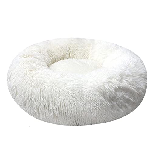 UKKO Haustierbett Runder Hundebett Lange Plüsch Haustierbetten Für Kleine Mittelgroße Haustiere Puppenmatte Kennel Couch Für Hunde Katzenkorb-White,40Cm Diameter Small von UKKO