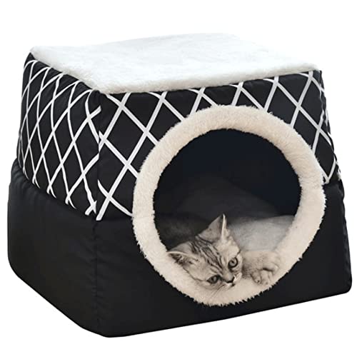 UKKO Haustierbett rutschfeste Atmungsaktive Katze Haus Hund Schlafmatte Blanket Pet Katze Hund Nest Dual Benutzung Warm Weich Schlafbett Pad Für Pet L/XL-Style 1 Black,L,China von UKKO