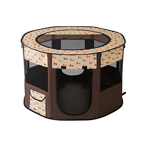 UKKO Haustierbox Faltbare Haustier Zelt Reißverschluss Verschluss Achtagagon Kratzfestspiele Großraum Kapazität 8 Panel Kennel Easy Setup Hunde Katzen Mesh House-Brown,M von UKKO