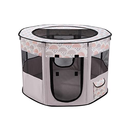 UKKO Haustierbox Faltbare Haustier Zelt Reißverschluss Verschluss Achtagagon Kratzfestspiele Großraum Kapazität 8 Panel Kennel Easy Setup Hunde Katzen Mesh House-Grey,M von UKKO