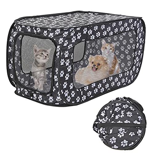 UKKO Haustierbox Tragbare Klapptier Zelt Häuser Faltbarer Tierzaun Katze Hund Reisekäfig Rechteckiger Hund Käfig Laufstall Outdoor Puppy Kennel 87Cm-Black,China von UKKO