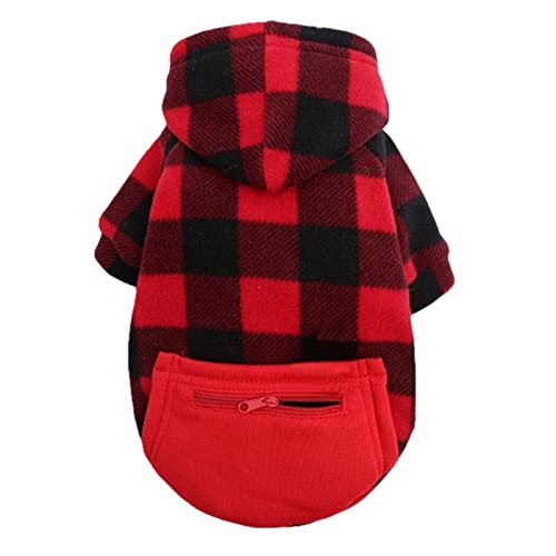 UKKO Hundekleidung Winter Hund Kleidung Plaid Hoodie Verdicken Warme Große Hund Mantel Kleine Mittelgroße Hundekleidung-Red,3XL von UKKO