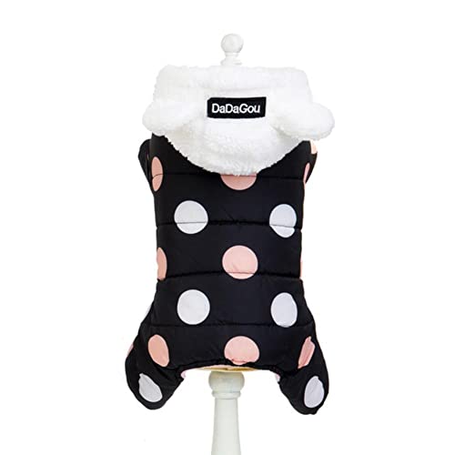 UKKO Hundekleidung Winter Warm Hundekleidung Mit Kapuze Dicker Baumwolle Welpenmantel Chihuahua Kleidung Jumpsuit-Black Dot,S von UKKO