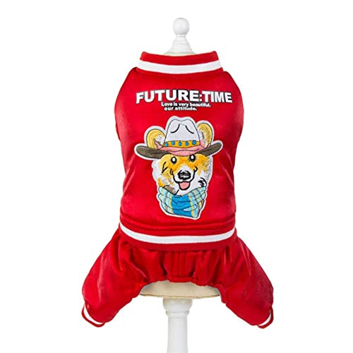 UKKO Hundekleidung Winter Warm Hundekleidung Mit Kapuze Dicker Baumwolle Welpenmantel Chihuahua Kleidung Jumpsuit-Happy Dog Red,M von UKKO