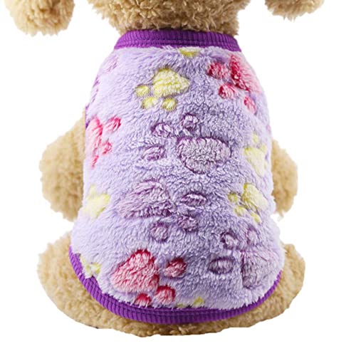 UKKO Hundekleidung Winter Warme Haustier Hund Kleidung Kleiner Hund Chihuahua Katze Haustier Cartoon Weiche Fleece Manteljacke-Purple Footprint,XL Chest 40 cm von UKKO