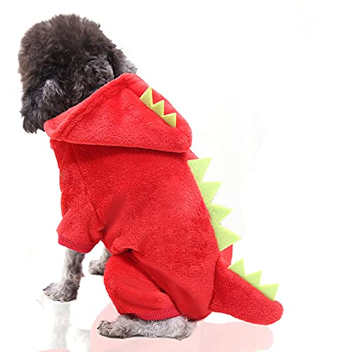 UKKO Hundemantel Haustier Weihnachtskleidung Hund Mantel Mantel Hoodie Warme Hund Jumpsuit Nette Dinosaurier Kostüm Kleines Und Mittleres Hund Kostüm-Red Dinosaur,XXL von UKKO