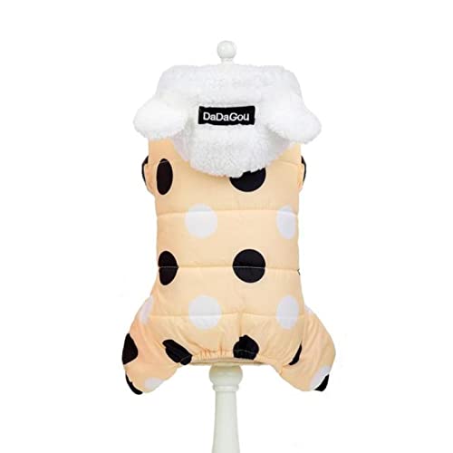 UKKO Hundemantel Winterhundekleidung Hoodie Mantel Big Polka Dot Baumwollmantel Verdicken Winter Warme Kleidung Für Kleine Hunde Puppy Pullover Hunde-Khaki,XL von UKKO