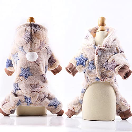 UKKO Hundemantel Winterhundekleidung Weiche Fleece Hund Jumpsuit Warme Haustier Pyjamas Nette Katze Manteljacke Für Bulldogge Chihuahua Hoodies Kleidung-Beige Stars,L von UKKO