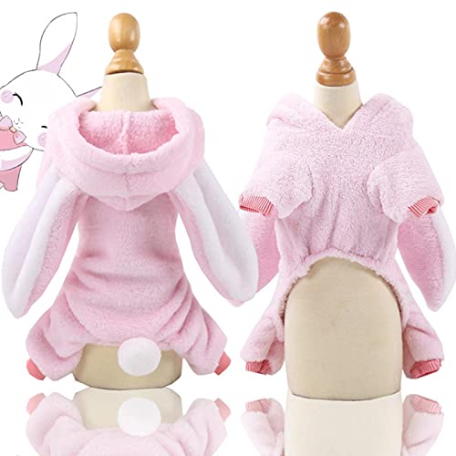 UKKO Hundemantel Winterhundekleidung Weiche Fleece Hund Jumpsuit Warme Haustier Pyjamas Nette Katze Manteljacke Für Bulldogge Chihuahua Hoodies Kleidung-Pink Bunny,L von UKKO