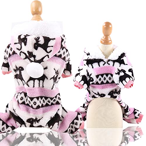 UKKO Hundemantel Winterhundekleidung Weiche Fleece Hund Jumpsuit Warme Haustier Pyjamas Nette Katze Manteljacke Für Bulldogge Chihuahua Hoodies Kleidung-Pink Deer,M von UKKO