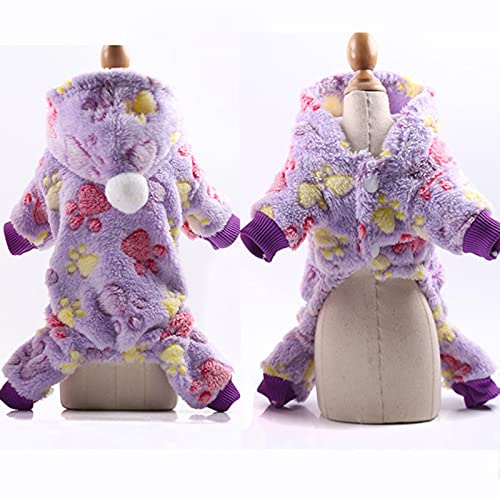 UKKO Hundemantel Winterhundekleidung Weiche Fleece Hund Jumpsuit Warme Haustier Pyjamas Nette Katze Manteljacke Für Bulldogge Chihuahua Hoodies Kleidung-Purple Paw,M von UKKO