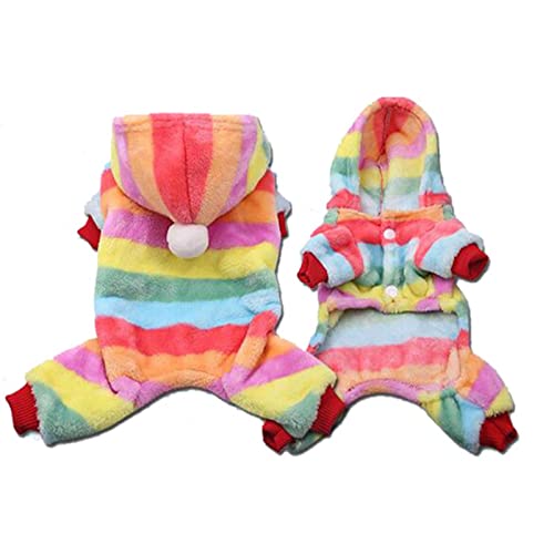 UKKO Hundemantel Winterhundekleidung Weiche Fleece Hund Jumpsuit Warme Haustier Pyjamas Nette Katze Manteljacke Für Bulldogge Chihuahua Hoodies Kleidung-Rainbow,M von UKKO