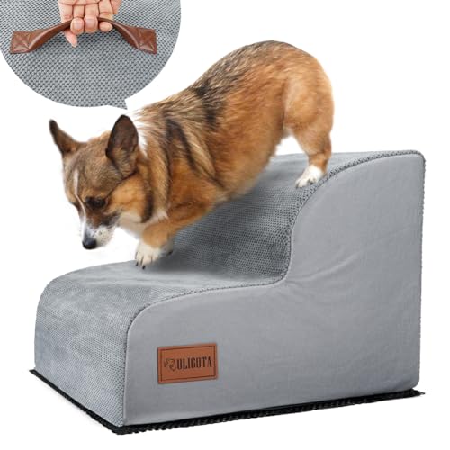 Hundetreppe für Bett, 2-stufige Leiter für kleine Hunde & Katzen, Haustiertreppe aus hochdichtem Schaumstoff für Couch, Haustiertreppe für ältere Hunde/Katzen mit Gelenkschmerzen, Hunderampe Treppe von ULIGOTA