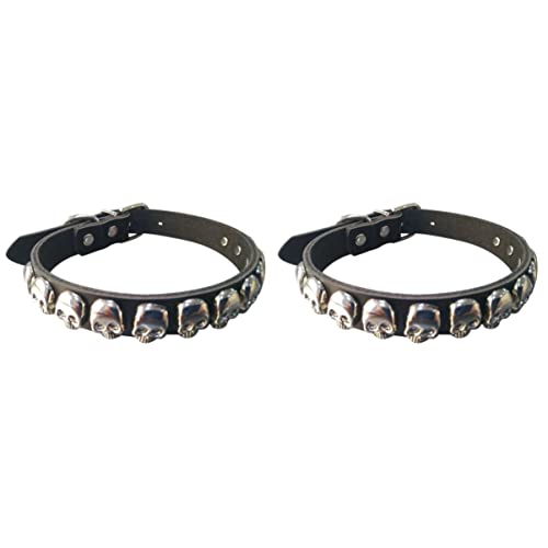 ULTECHNOVO 2 Stück Lederschädel-Stoff-Krawatten-Accessoires Lustiges Cooles Hunde-Accessoire mit Haustieren für Partykleid Und Tierkopf-Pu-Kleidung Schwarze Gothic-Halskette Personalisiert von ULTECHNOVO