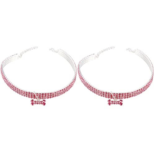 ULTECHNOVO 2 Stück mit Stacheln Versehener Halsknochen Blendend Verstellbar Welpenform Kätzchen Mädchen Rosa Rosa Katze Katzen Mini- Ring Halskette Strass Luxus Haustierhalsbänder Hunde von ULTECHNOVO