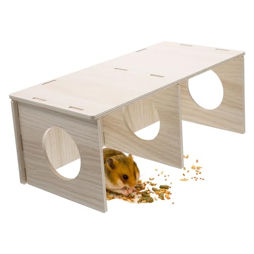 ULTECHNOVO 2pcs Wooden Hamster Hideout, Wooden Cabin Multi-Room Hamster S Multi Funny Toy Hut Schweine Eichhörnchen Andere Versteck Ratte Rennmäuse Hamster für Schlafzimmer Holzhaus Klare Kammer von ULTECHNOVO