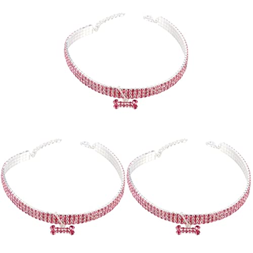 ULTECHNOVO 3Pcs Kristallhalsband Katze Anime Hund Verstellbare Kette Rosa Hunde Luxusring Schillernd für Mini- Halskette Liefert Schnalle ?dchen Rosa Katzen Knochen Haustier K?tzchen Form von ULTECHNOVO