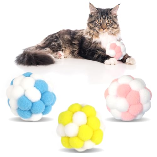 ULoomee Katzenspielzeug-Ball mit Glocke, Kombi-Set, bunte flauschige Katzenbälle, interaktives Katzen-Kicker-Spielzeug für den Innenbereich, Kätzchen, Katzenfußball-Spielzeug, Geschenkbox von ULoomee