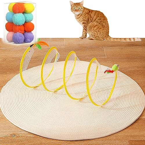 1 Katze Tunnel + 12 Katzen Polyester Plüsch Bälle Interaktive Spiel Training Haustier Spielzeug, Weihnachtsfeier Weihnachten Haustier Decora,A,30cm von UMMEI