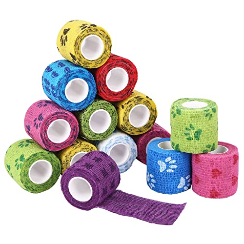 UNIDEAL 14 Rollen Selbsthaftende Verband, Elastische Kohäsive Haftbandage, 12 Muster, Bequem und Atmungsaktiv, Selbstklebende Bandage für Haustierpflege und Sportschutz (5cm * 4,5m) von UNIDEAL