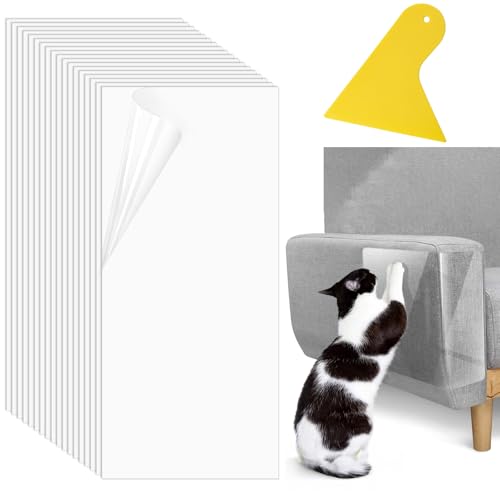 Kratzschutz Katze Tape, 18er Set Katzen Kratzschutz Sofa Transparent(20cm x 43cm), Kratzfolie Katzen Selbstklebend Kratzschutz Wand, Kratzschutzfolie für Möbel Couch Sofa Wand Tür Schutz von UNINGYI