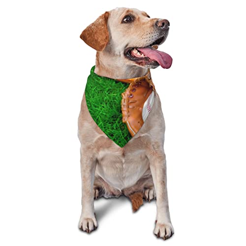 Grüner Rasen-Baseball-Handschuh, bedruckt, dreieckiges Bandana, verstellbar, waschbar, für kleine, mittelgroße und große Hunde, Katzen von UNIOND