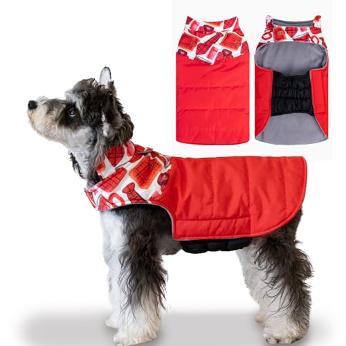 Gemütlicher wasserdichter dicker Hunde-Wintermantel, Hundejacke, warme Haustierkleidung, bequeme Puffer-Hundeweste für kleine, mittelgroße und große Hunde mit Geschirrloch YRFB01L von UNIPUP