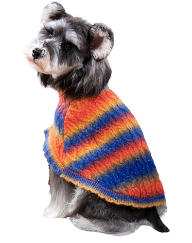 UNIPUP DS94L Hundepullover, Regenbogen, Mohair-Umhang, Kaltwettermantel, Hundejacke für kleine Hunde, klassischer Rollkragen, dicke Welpenbekleidung mit Loch für die Leine von UNIPUP