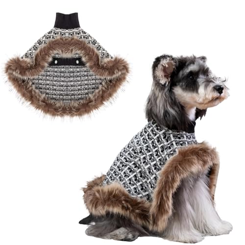 UNIPUP Hundeponcho, Perlen-Baumwoll-Bouclé-Garn, Welpenpullover, kaltes Wetter, Zopfstrickwaren für kleine Hunde, klassischer Rollkragen, dicke Hundekleidung mit dickem Flaum, Hundemantel für kaltes von UNIPUP