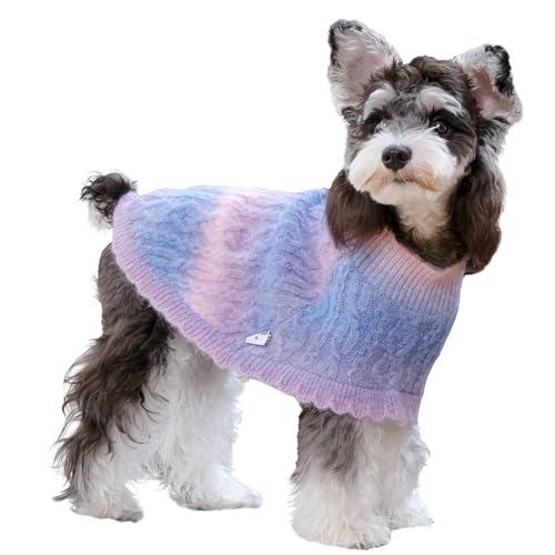 UNIPUP DS93L Hundepullover, Regenbogen, Mohair-Umhang, Kaltwettermantel, Hundejacke für kleine Hunde, klassischer Rollkragen, dicke Welpenbekleidung mit Loch für die Leine von UNIPUP