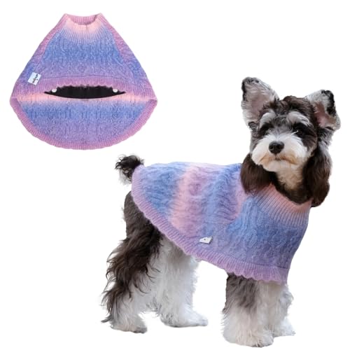 UNIPUP DS93M Hundepullover, Regenbogen, Mohair-Umhang, Kaltwettermantel, Hundejacke für kleine Hunde, klassischer Rollkragen, dicke Welpenbekleidung mit Loch für die Leine von UNIPUP