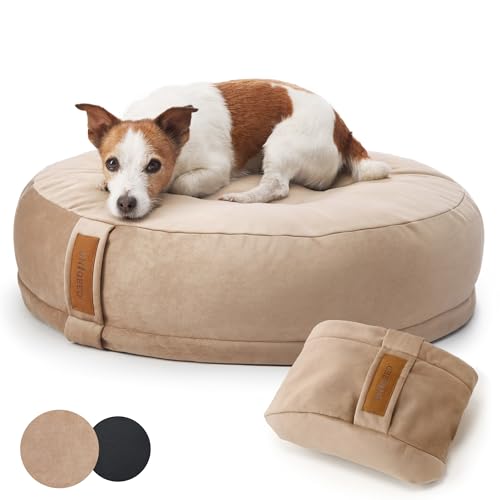 UNIQBED VierbeinWelt Premium Orthopädisches Hundebett für große, mittelgroße & kleine Hunde [Waschbar & Abnehmbarer Bezug] (Beige, [S] Ø70 x Höhe 24 cm) von UNIQBED