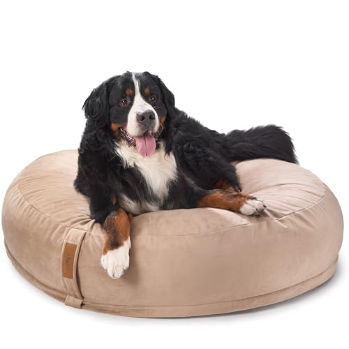 UNIQBED VierbeinWelt Premium Orthopädisches Hundebett für große, mittelgroße & kleine Hunde [Waschbar & Abnehmbarer Bezug] (Beige, [XXL] Ø125 x Höhe 34 cm) von UNIQBED