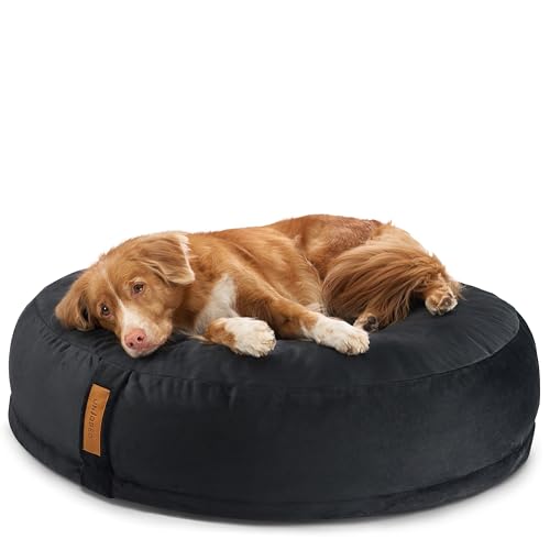 UNIQBED VierbeinWelt Premium Orthopädisches Hundebett für große, mittelgroße & kleine Hunde [Waschbar & Abnehmbarer Bezug] (Schwarz, [L] Ø100 x Höhe 27 cm) von UNIQBED