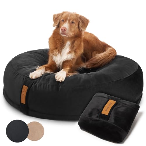 UNIQBED VierbeinWelt Premium Orthopädisches Hundebett für große, mittelgroße & kleine Hunde [Waschbar & Abnehmbarer Bezug] (Schwarz, [L] Ø100 x Höhe 27 cm) von UNIQBED