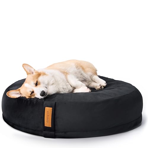 UNIQBED VierbeinWelt Premium Orthopädisches Hundebett für große, mittelgroße & kleine Hunde [Waschbar & Abnehmbarer Bezug] (Schwarz, [M] Ø90 x Höhe 25 cm) von UNIQBED