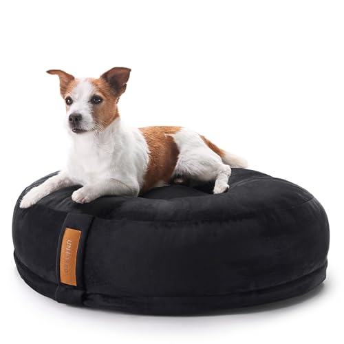 UNIQBED VierbeinWelt Premium Orthopädisches Hundebett für große, mittelgroße & kleine Hunde [Waschbar & Abnehmbarer Bezug] (Schwarz, [S] Ø70 x Höhe 24 cm) von UNIQBED