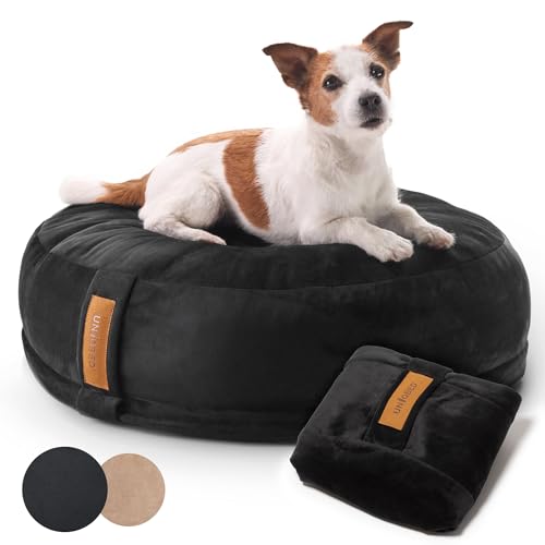 UNIQBED VierbeinWelt Premium Orthopädisches Hundebett für große, mittelgroße & kleine Hunde [Waschbar & Abnehmbarer Bezug] (Schwarz, [S] Ø70 x Höhe 24 cm) von UNIQBED