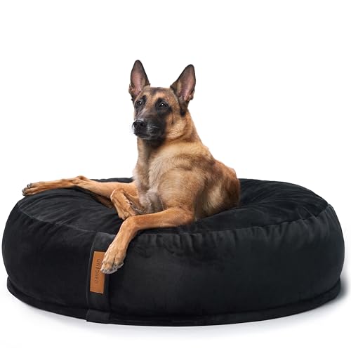 UNIQBED VierbeinWelt Premium Orthopädisches Hundebett für große, mittelgroße & kleine Hunde [Waschbar & Abnehmbarer Bezug] (Schwarz, [XL] Ø110 x Höhe 32 cm) von UNIQBED