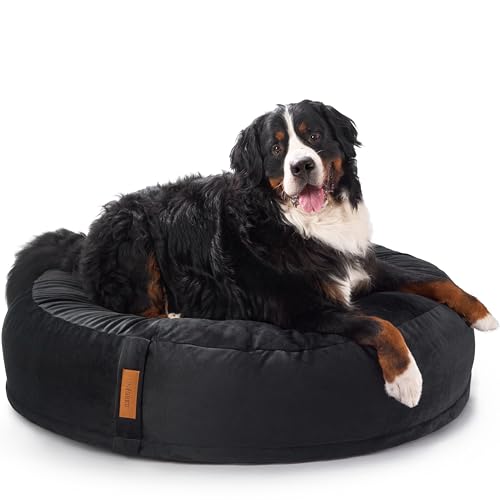 UNIQBED VierbeinWelt Premium Orthopädisches Hundebett für große, mittelgroße & kleine Hunde [Waschbar & Abnehmbarer Bezug] (Schwarz, [XXL] Ø125 x Höhe 34 cm) von UNIQBED