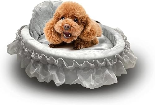 Unistrengh Haustierbett Hundebett Spitze Prinzessin Katzenbett Rund warmes Zwingernest waschbares Betten Sofa für Hund Katzen Welpen Teddy Small(50 x 55 x 12cm), Grau von Unistrengh