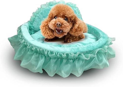 Unistrengh Haustierbett Hundebett Spitze Prinzessin Katzenbett Rund warmes Zwingernest waschbares Betten Sofa für Hund Katzen Welpen Teddy Small(50 x 55 x 12cm), Grün von Unistrengh