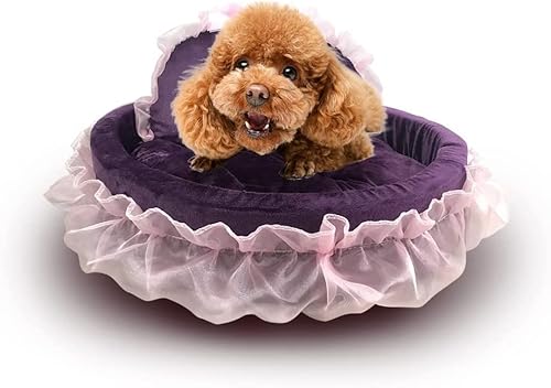 Unistrengh Haustierbett Hundebett Spitze Prinzessin Katzenbett Rund warmes Zwingernest waschbares Betten Sofa für Hund Katzen Welpen Teddy Small(50 x 55 x 12cm), Lila von Unistrengh